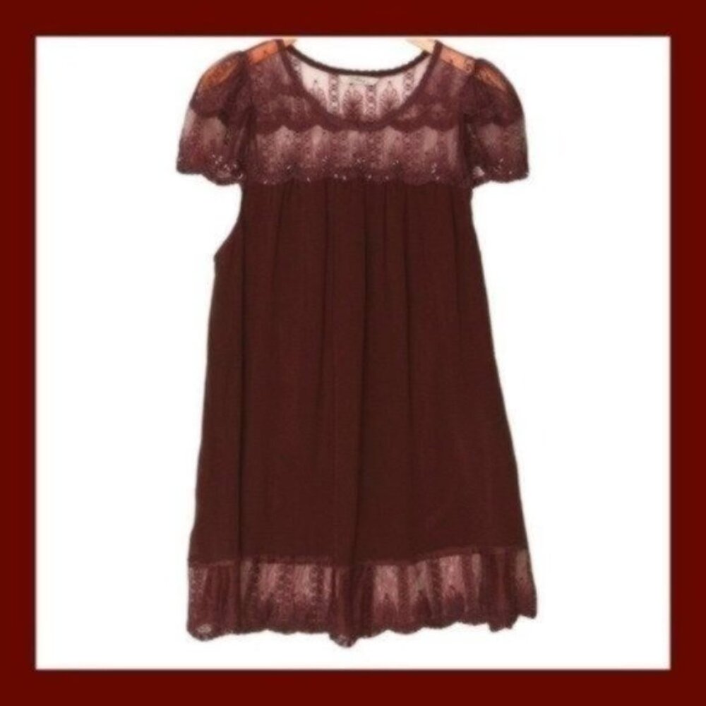 Darling Wine Color Lace Embellished Flowy Dress L lined burgundy wine